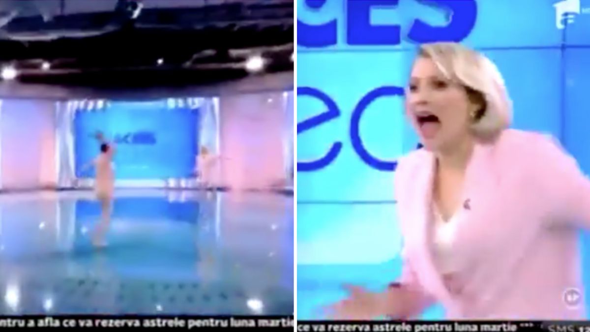 Una mujer desnuda entra en pleno directo para agredir con un ladrillo a la presentadora Foto